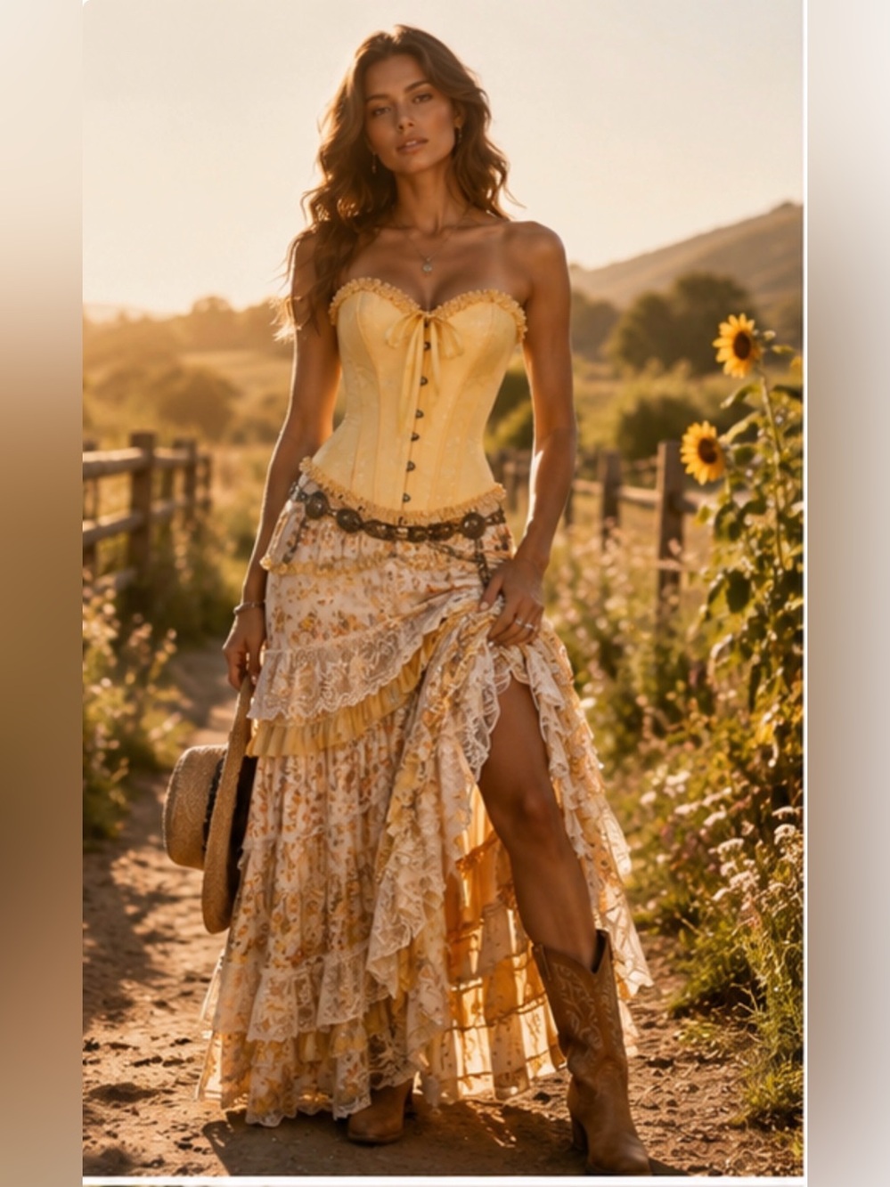 Yellow Satin Ruffle Corset Bustier